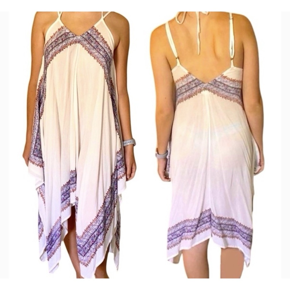 O'Neill White Floral Handkerchief Hem Midi Dress Adjustable Straps Size XS